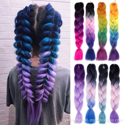 Wholesale 24 inch Jumbo Braiding Ombre Hair 100g Sample Hair  Crochet Pre Braided Synthetic Hair Extensions